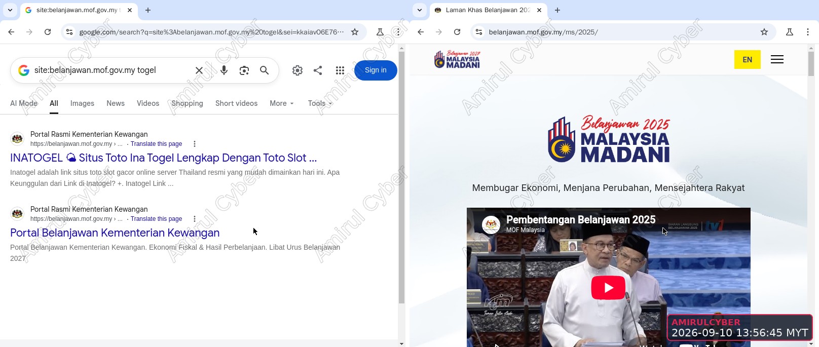Figure 2. Google's index still lists a casino page under the Ministry of Finance budget portal, which is itself clean