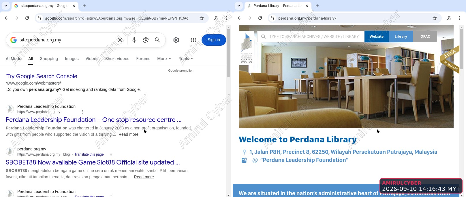 Figure 6. Perdana Leadership Foundation: Google's index vs the live page