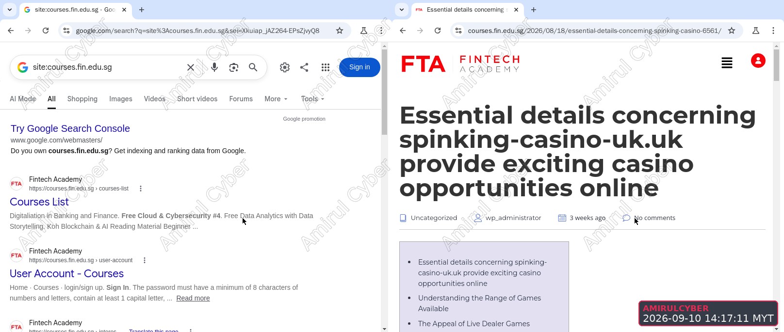 Figure 8. FinTech Academy: Google's index vs the live casino post
