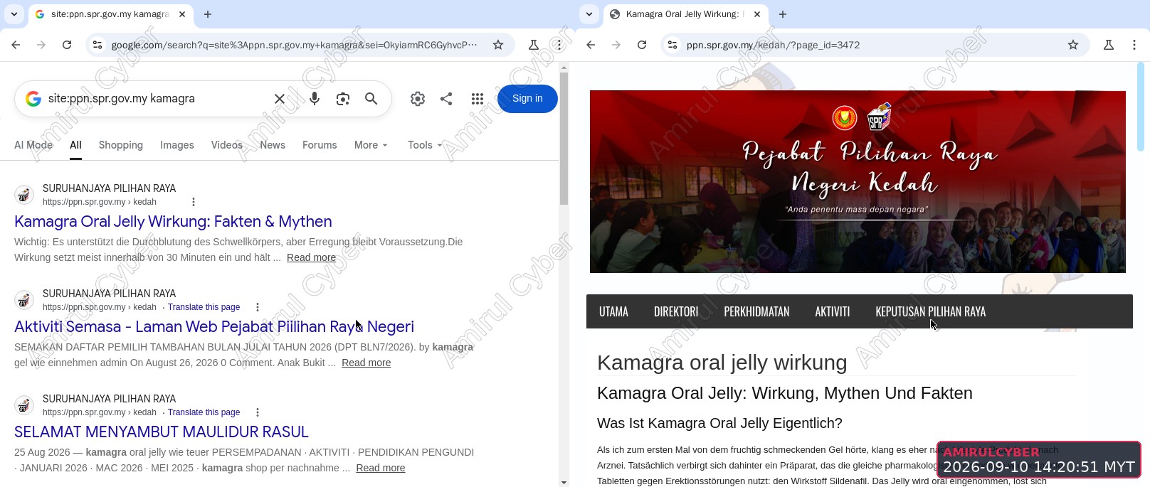 Figure 9. Election Commission Kedah state office: Google's index vs the cloaked pharmacy spam