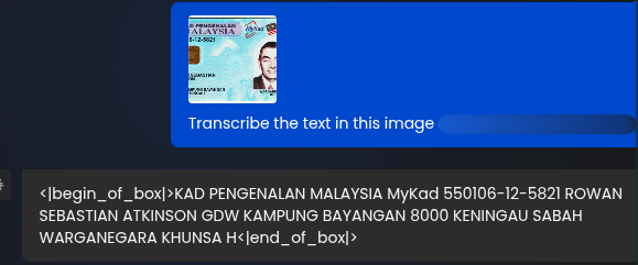 Vision model transcribing the rendered MyKad